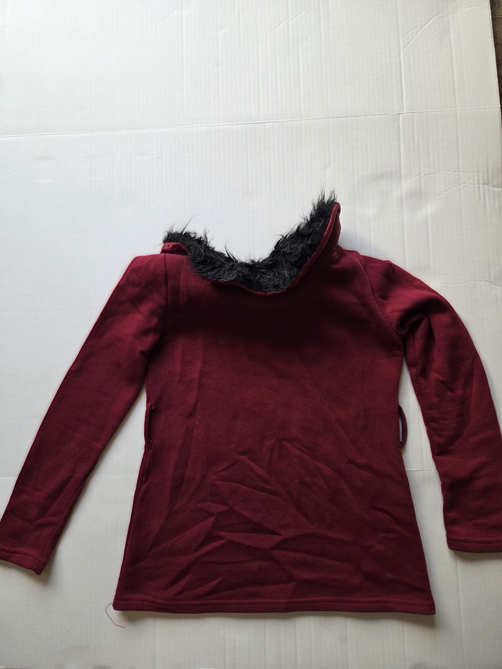 Love‎ Burgundy Fleece Faux Fur Trim Hoodie Long Sleeve Top XL Red